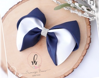 School hair bow, Navy blue and white bow, School ribbon bow, Bows for girls, School uniform hairbow, Girls hair bow, Back to school hair bow