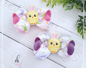 Chick Easter Hair Bow, Bunny Ribbon Hairbow
