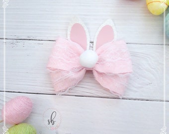 Easter Bunny Hair Bow, Lace Ribbon Hairbow
