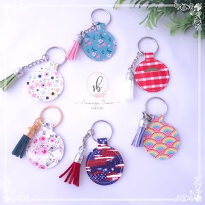 Faux Leather Quarter Holder Keychain: Floral, Plaid, Patriotic