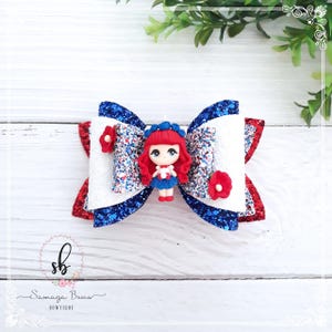 Fourth of July hair bow, Independence Day, Hair accessory, 4th of July Hairbow, Glitter hair bow, Red white and blue bow, Hair bow with clay