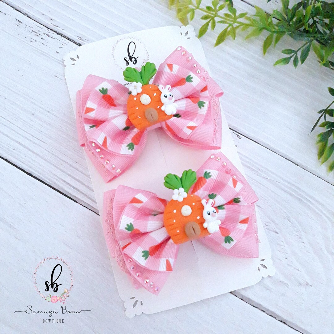 Easter Piggies, Easter Hairbow Set, Pink Easter Bows, Easter Carrot ...