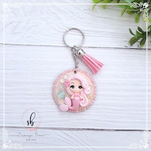 Pink mermaid keychain, Mermaid keychain, Handcrafted pink mermaid keychain, Mermaid gift, Ocean theme key charm, Under the sea charm, Charm,