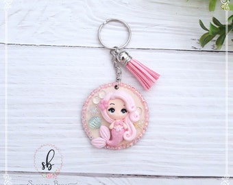 Pink Mermaid Keychain, Ocean Theme Charm, Mermaid Bag Accessory