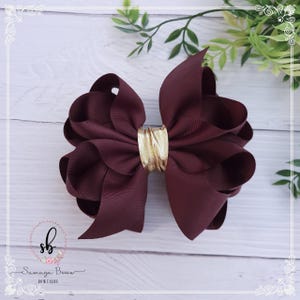 Brown Double-Stacked Hair Bow, Layered Hairbow, Boutique Style Bow, Brown Octopus Ribbon Hairclip, Octo Bow, Fluffy Bow for Girl, Brown Bow