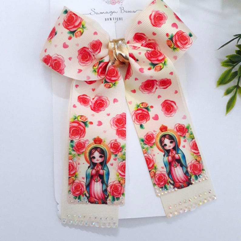 Virgen De Guadalupe Hairbow, Virgencita Ribbon Bow, Mexican Ribbon Bow ...