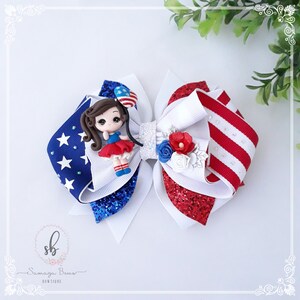 4th of July hair bow, July fourth hair bow, Patriotic bow, Fourth of July bow, Hair bow with clay, Hair bow for girl, Red withe and blue Bow