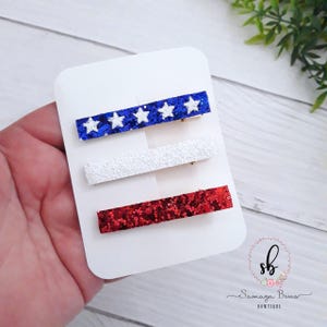 4th of July hair clips, Patriotic hair clip set, Glitter fringe clips, 4th of July hairclip, Fringe clip set, Red white and blue hair clips,