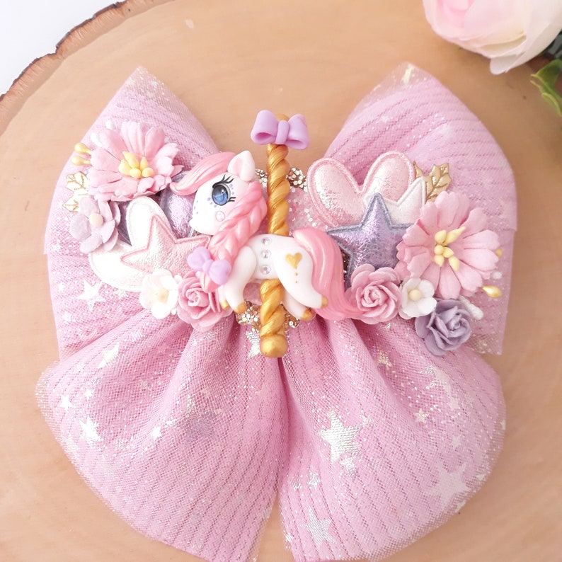 Pink Carousel Bow Carousel Horse Clay Bow Horse Bow Pink Etsy