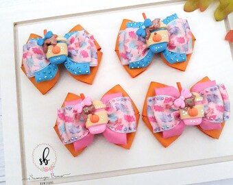 Fall Pigtail Bow Set, Pumpkin Spice Coffee Hair Clips
