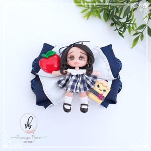 Navy blue school hair bow, Navy and white hairbow, School bow, Back to school bow, School bow for girls, School theme hairbow, Navy blue bow