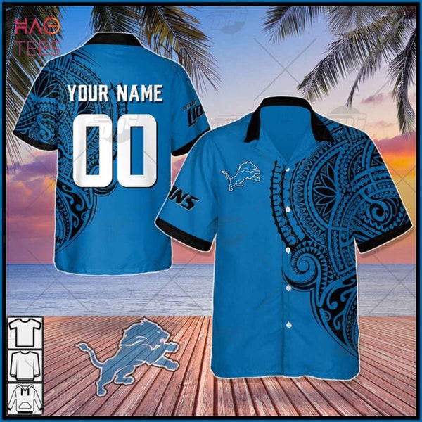 Персонализировать Nfl Detroit Lions Полинезийский дизайн татуировки Гавайская рубашка | Идеальный подарок ограниченного выпуска