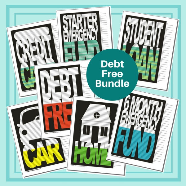 Debt Free Bundle - Charts für Notfallfonds, Studentendarlehen, Ersparnisse und Kredite