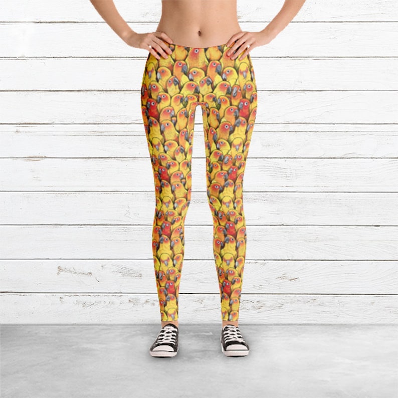 Sun Conure Leggings Bird Conures Parrot Birb Print Comfy Pants Yoga Soft Fitness Skinny Gym Stretch Running Sport