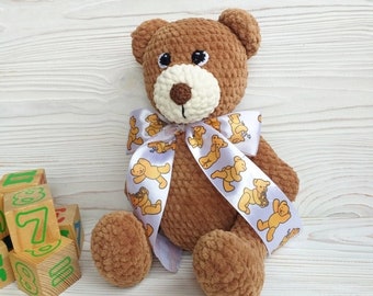 Crochet bear toy. Stuffed teddy bear. Personalized bear. Gift for baby.