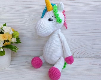 Crochet unicorn toy, Amigurumi unicorn doll, Birthday gift