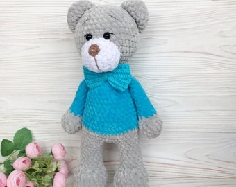 Stuffed teddy bear. Crochet bear. Amigurumi bear. Handmade toys