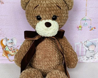 Crochet Teddy Bear, Personalized Plush Baby Shower Gift