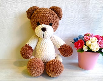 Personalized Crochet Teddy Bear, Plush Stuffed Animal (10.6 in)