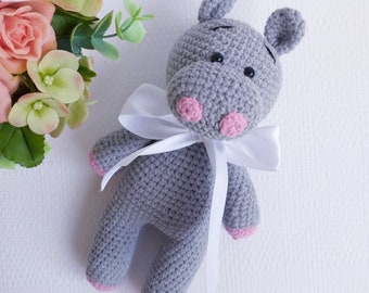 Stuffed hippo toy - Crochet hippo toy - Amigurumi hippo toy - Ready to ship