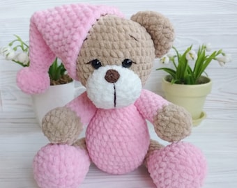 Teddy Bear in pajamas, Crochet Teddy Bear, Teddy Bear Amigurumi, Stuffed Animals, Knitted Teddy Bear