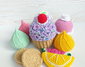 Set Crochet Cakes - Knitted Cakes decoration - Girl play Food Gift girl