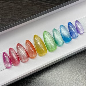 Rainbow Cat Eye Press On Nails