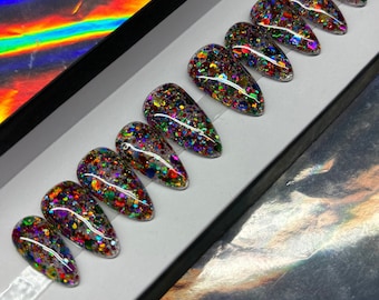 Rainbow Holo Glitter Party Press On Nails