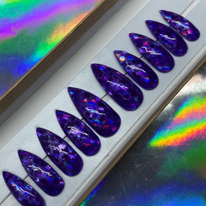 Purple Holo Glitter Press On Nails