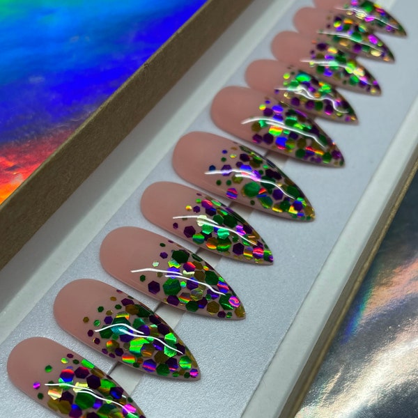 mardi gras press on nails