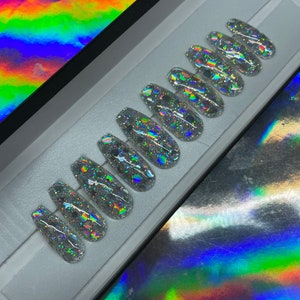 Silver Holographic Glitter Press On Nails
