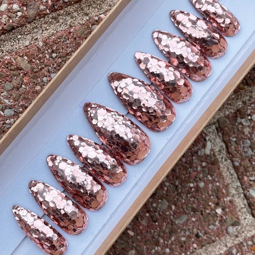 Rose Gold Glitter French and Ombre/baby Boomer Press on Nails Etsy