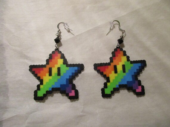Mario Rainbow Star Perler Bead Earrings Etsy Mario Rainbow Star Perler Bead Earrings Etsy