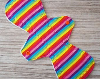 Rainbow Cloth Sanitary Pad, 11", Regular or Super Absorbency, Fleece lined, Winged with Poppers