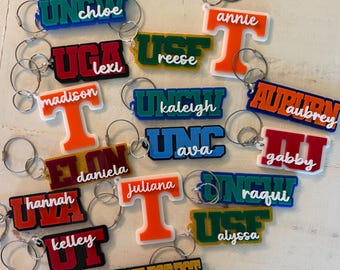 Personalized Acrylic College Name Tag Keychain, Custom Bag Charm