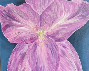 Paarse bloem schilderij - origineel Acryl schilderij - 24x18" uitgerekt canvas