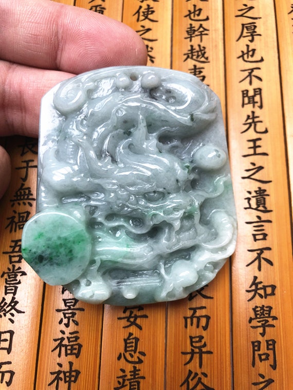Natural White Afghan Jade Carved Dragon Pendant Free Rope Necklace