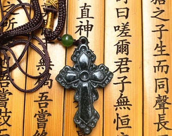 genuine Natural  deep green  jade stone cross engrave jade cross jade  pendants