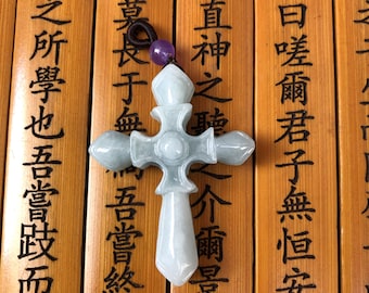 genuine Natural  green  jade stone cross engrave jade cross jade pendants