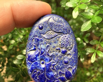 AAA Genuine Natural lapis lazuli  Couple fish  hand carved love pendants