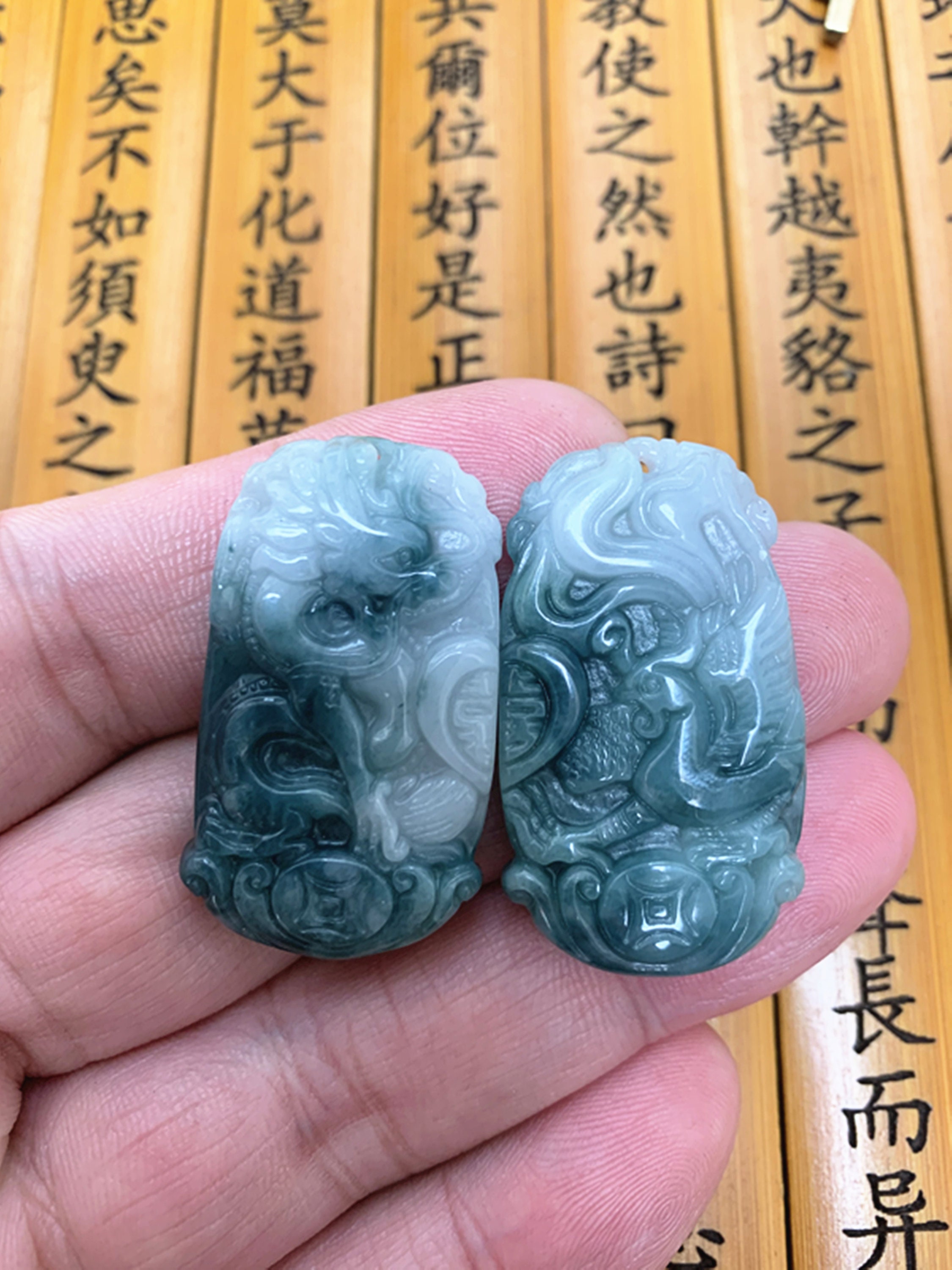 AAA exquisite genuine Natural dark green jade stone carved | Etsy