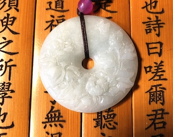 AAA exquisite genuine Natural green  jade  stone  carved  China  flower charm pendants