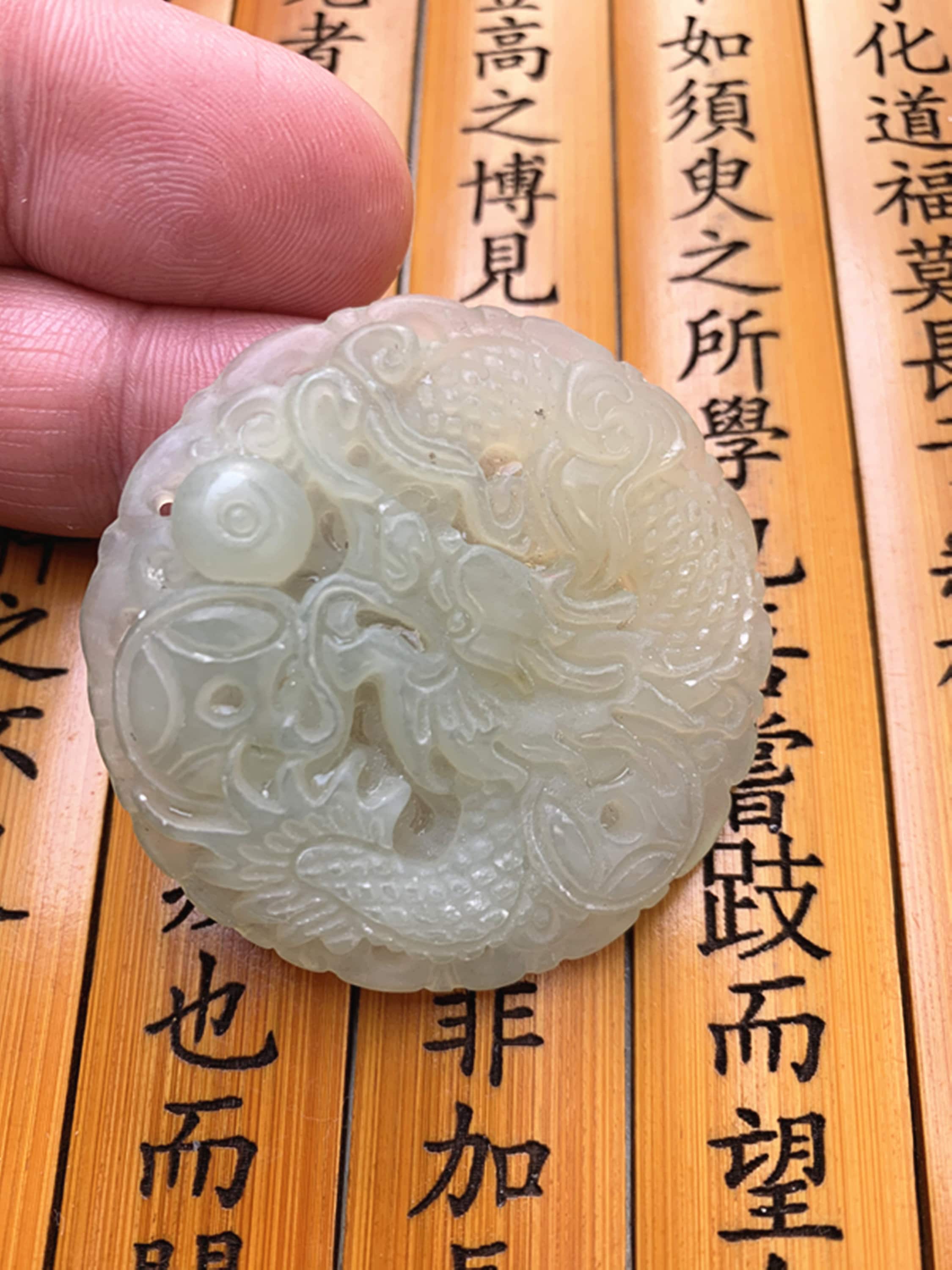 AAA Natural Light Green Jade Stone Engrave Jade Dragon - Etsy UK