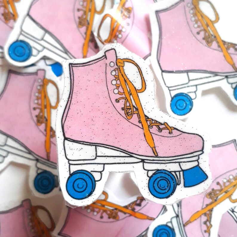 Pink Glitter Roller Skate Vinyl Sticker. Water Resistant. Etsy