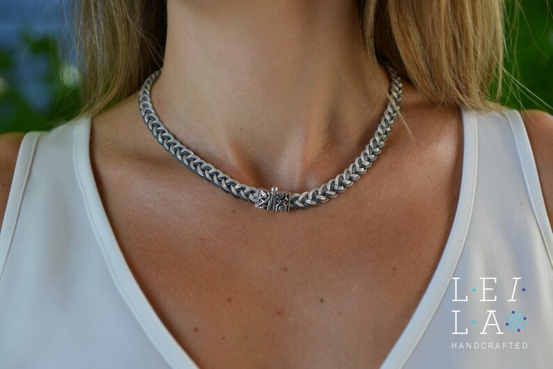 925 sterling silver handcrafted necklace Braided bracelet and earring set