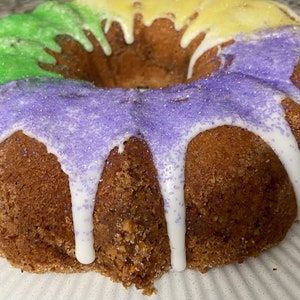 Gluten Free King Cake, Gluten Free Mardi Gras Cake, Gluten Free Bundt Dessert, Mardi Gras Gift, Mardi Gras Dessert, Festive Cake