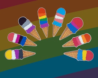 Pride Ice Cream Cone Stickers Vinyl 3.5 inch