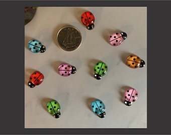 10 pc - Little Ladybugs - assorted bright colors - resin