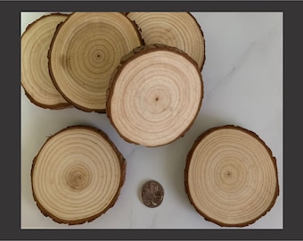 2 pieces (.4" thick) - WOOD SLICES - without hole - (3- 3 1/2 inch in diameter) - natural wood