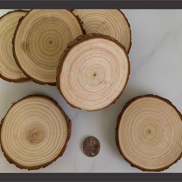 2 pieces (.4" thick) - WOOD SLICES - without hole - (3- 3 1/2 inch in diameter) - natural wood